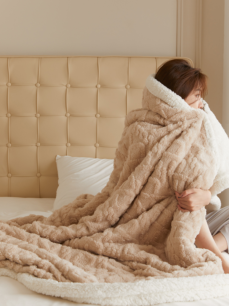 北歐風格絨毯保暖發熱冬季加厚珊瑚絨辦公室午睡用毯子