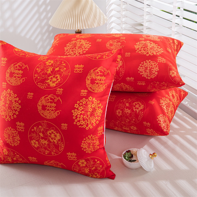 中式風情大紅色磨毛抱枕芯套件6060公分方形羽絲棉內芯營造溫馨臥室氛圍