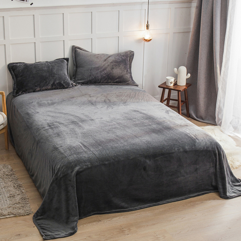 簡約現代冬季雙面絨珊瑚絨毛毯床單組合180230cm同款枕套一對