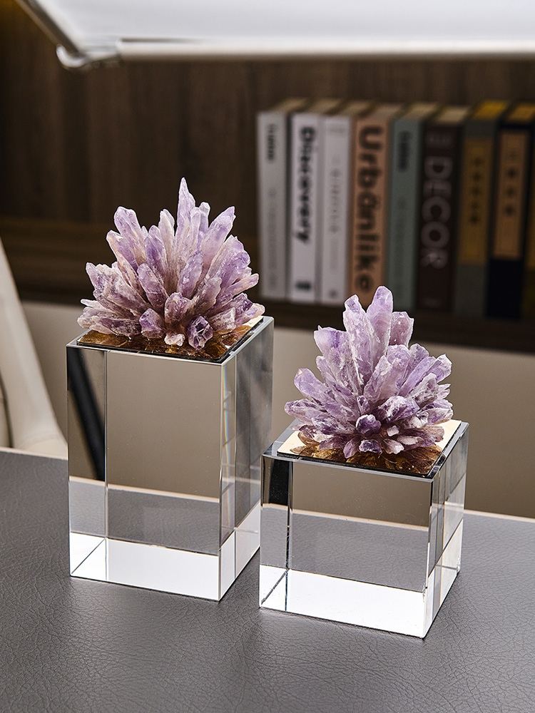 北歐輕奢風紫水晶客廳裝飾擺件創意透明小擺件