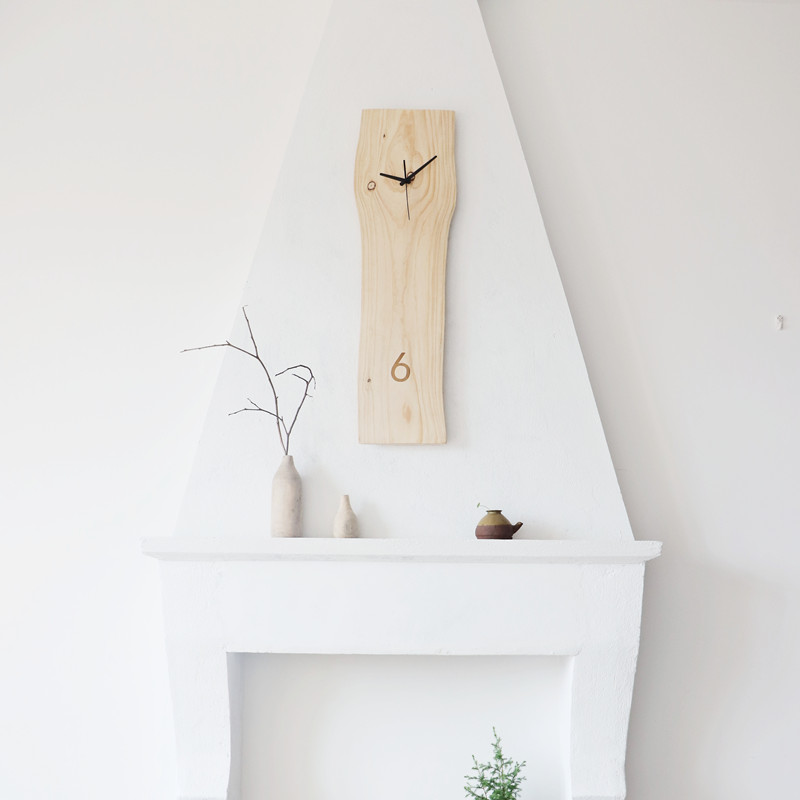 簡約個性掛鐘 原木長方形北歐風客廳裝飾鐘錶 (8.3折)