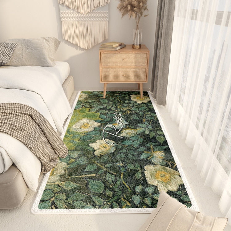 梵高油畫美式床邊地毯採用聚酯纖維現代簡約風格適合客廳臥室使用