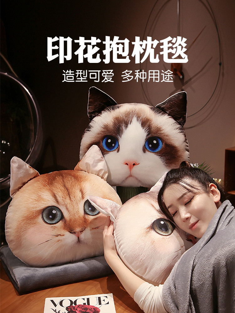 貓咪造型抱枕毯子二合一抱枕車上被子午睡毯靠枕 (3.8折)