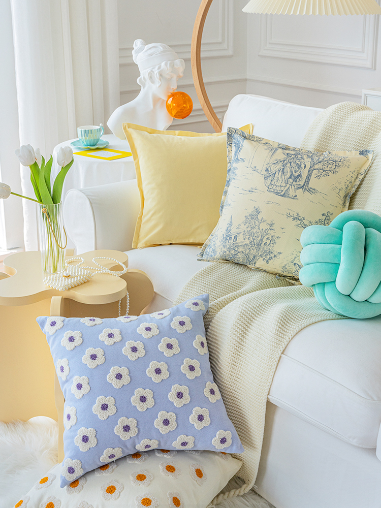 簡約現代抱枕套組北歐風黃色客廳裝飾打結設計增添空間溫馨感