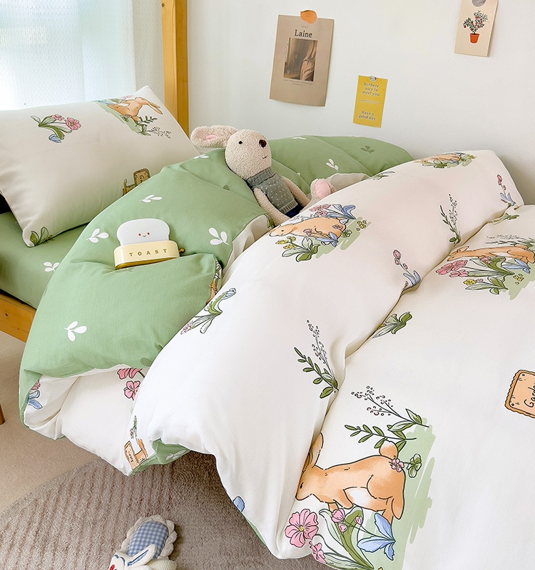 夏季可愛卡通純棉床單被套四件套簡約風格親膚舒適宿舍單人床上用品