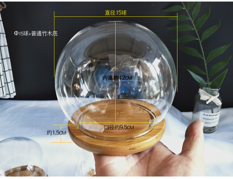 玻璃罩展示盒木塞瓶粘土手辦擺件 永生花球形蛋糕裝飾 (2.4折)