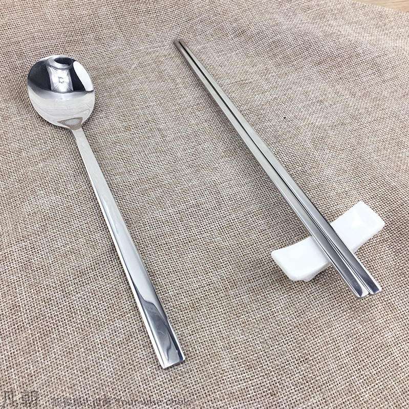 韓國筷子304不鏽鋼家用方形防滑韓式餐厛加厚實心扁筷子套裝餐具