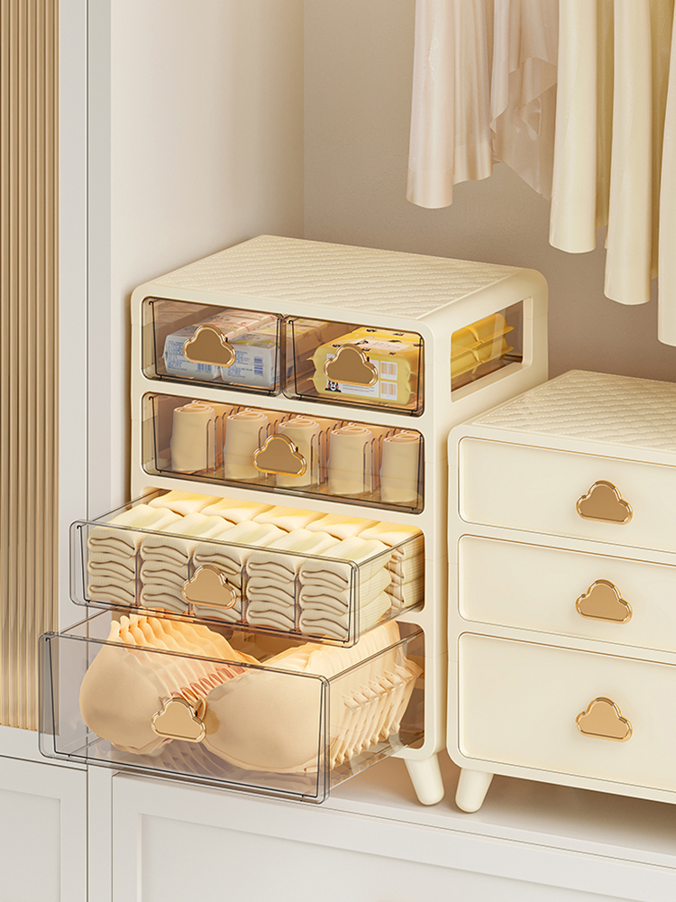 雲朵內衣收納盒三層四層可選透色實色奶油白北歐風收納整理箱