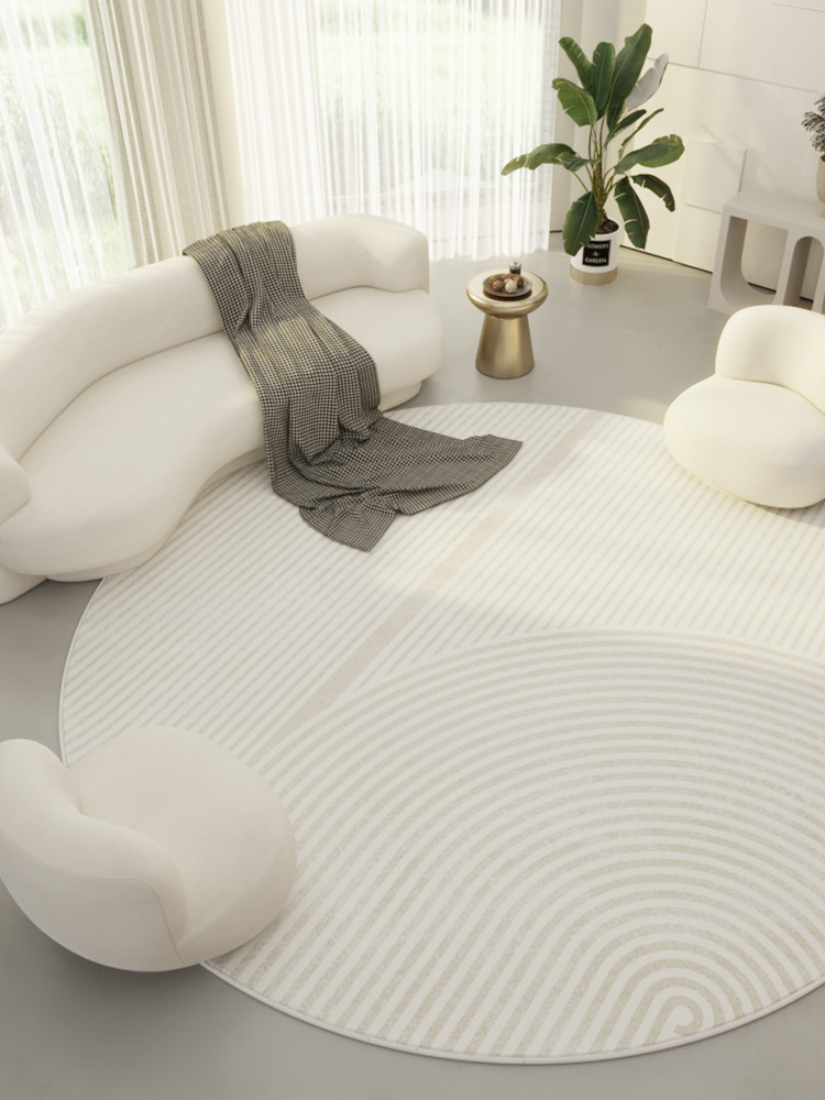 現代簡約風格奶油色圓形地毯舒適柔軟防滑耐磨適用客廳臥室書房等多種空間