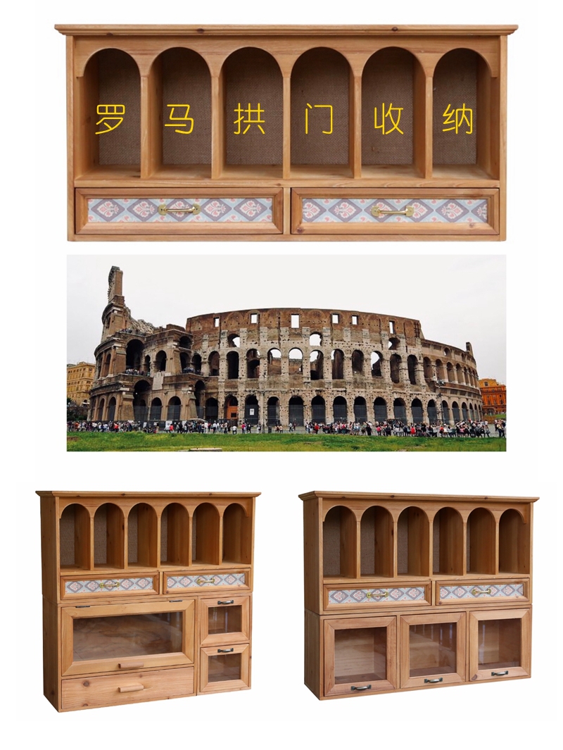 復古風木製羅馬拱門書桌抽屜收納櫃可置於書房使用提供實用收納空間