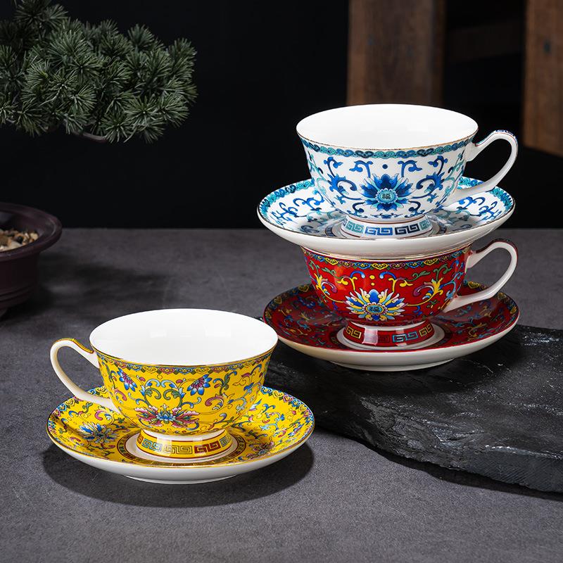 精緻陶瓷咖啡杯宮廷風復古浮雕家用下午茶杯高顏值杯子套裝