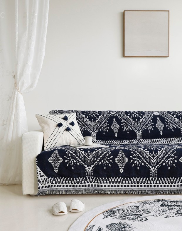 黑白幾何復古沙發毯美式鄉村風格臥室沙發墊沙發套毯