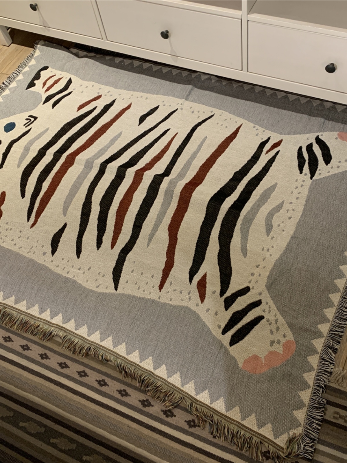 中國風絨毯裝飾個性創意毛毯沙發休閒毯老虎紋樣