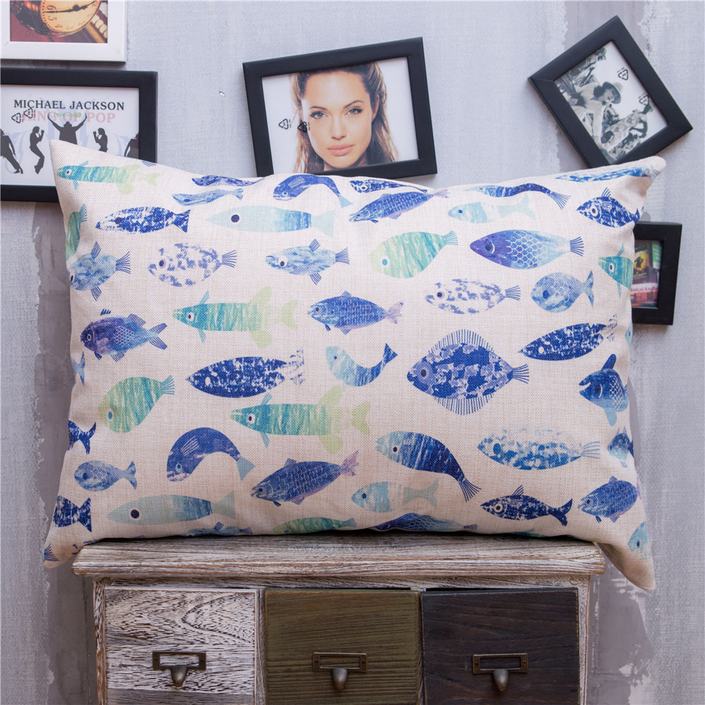 北歐簡約現代印花漂流魚靠墊套客廳沙發床頭加厚混紡抱枕