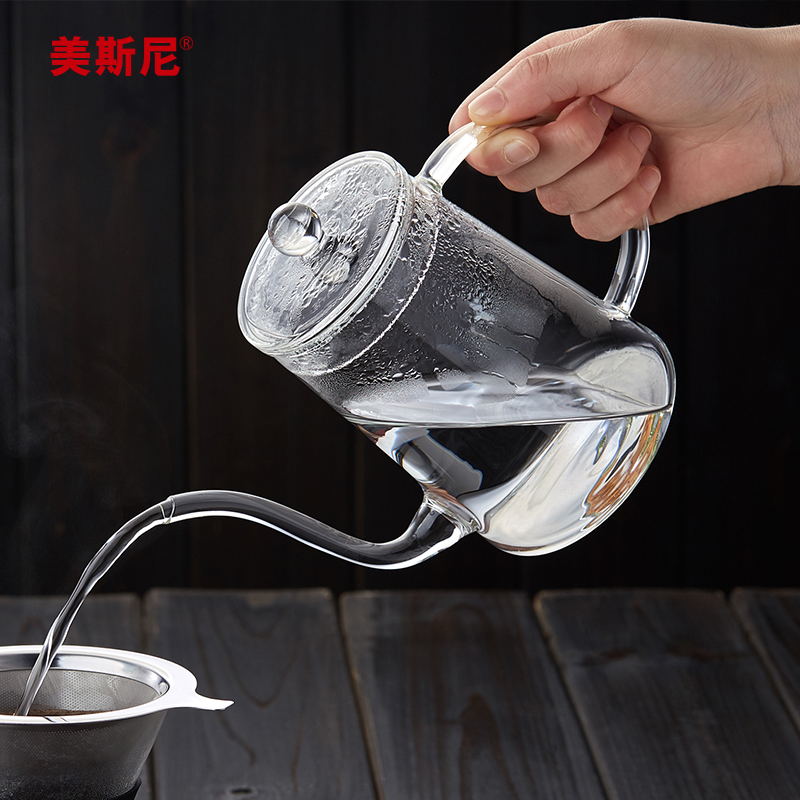 美斯尼 600ml 玻璃咖啡壺 手衝壺 細口壺 滴漏壺 歐式手工咖啡器具 茶壺 (8.3折)