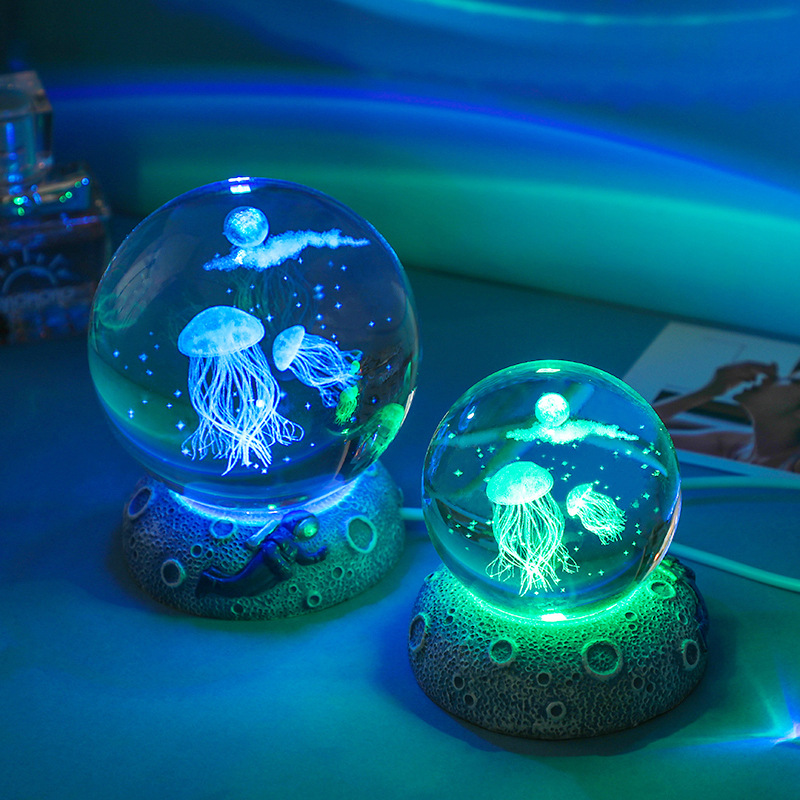 3d激光內雕水晶球超現實星辰大海夜燈送學生禮物擺件