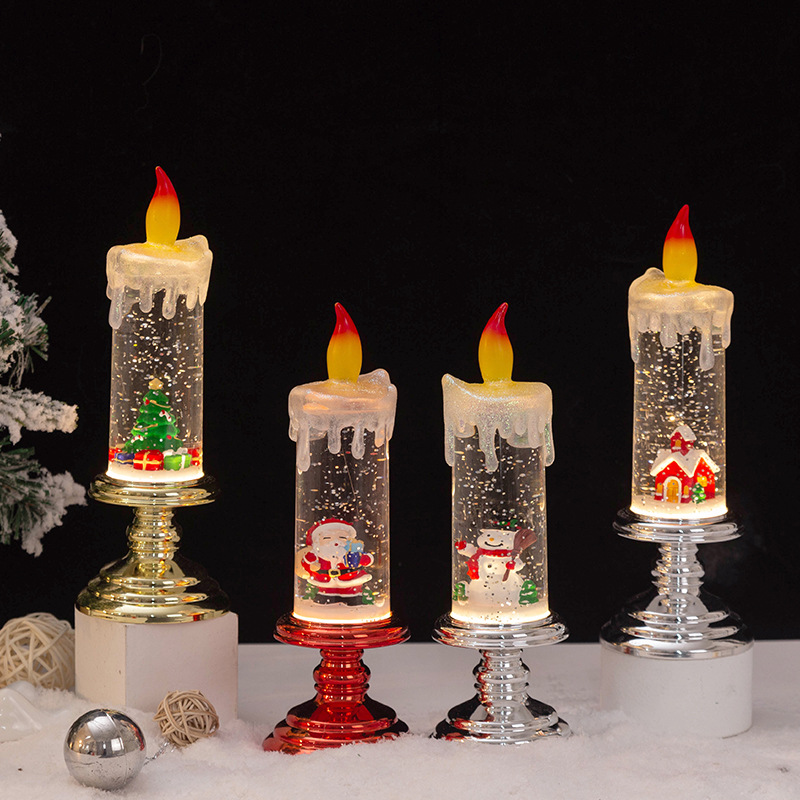 療癒家裡氛圍聖誕節蠟燭燈獨特水晶球聖誕老人燈增添節慶氣息