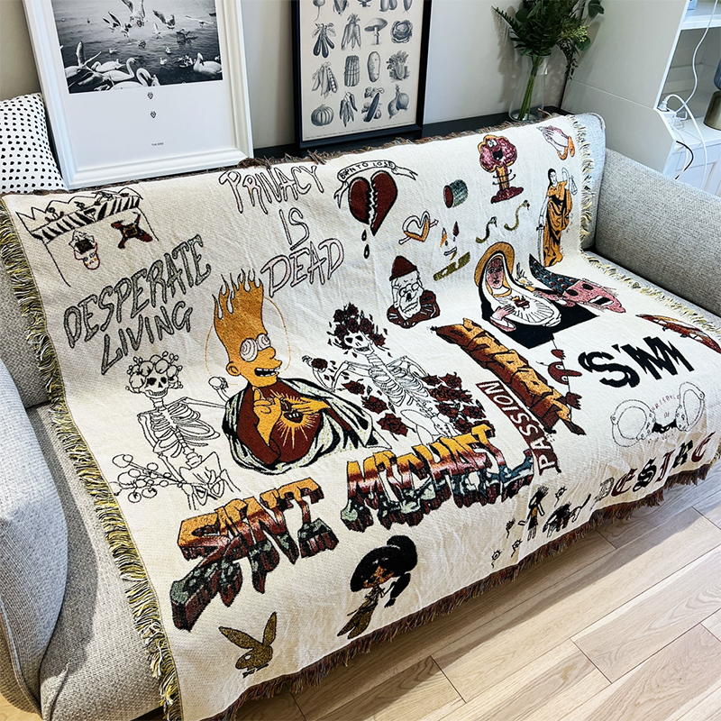 北歐風辛普森塗鴉復古美式休閒毯房間佈置單雙人沙發巾掛毯針織