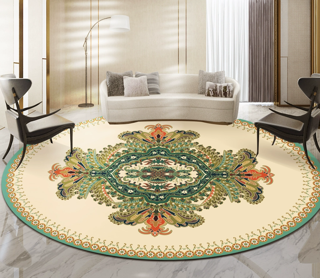 歐式圓形地毯客廳臥室床邊地墊北歐風混紡手工地毯