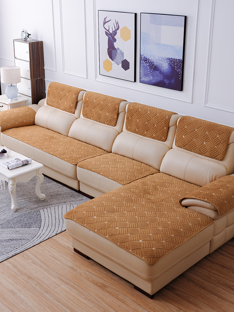 真皮沙發墊加厚毛絨四季通用高檔坐墊純色簡約現代