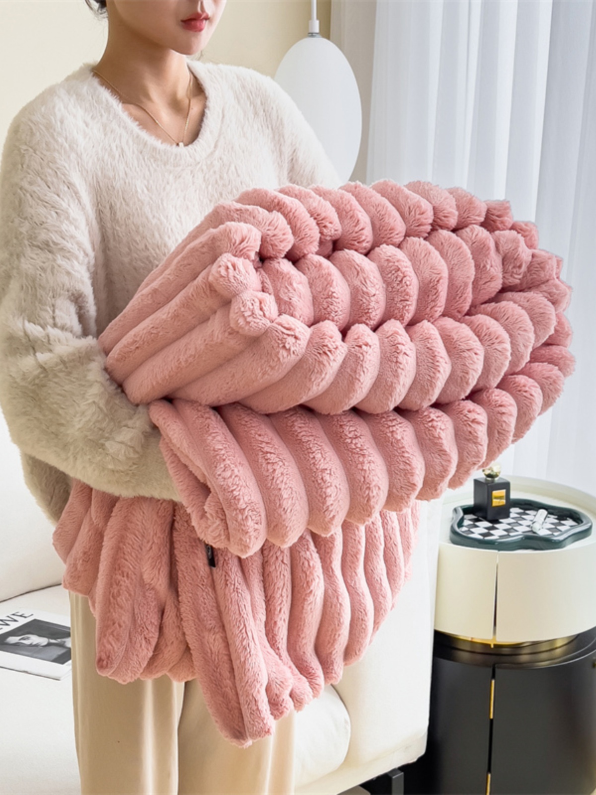 柔軟兔毛絨毛毯 加厚高克重多功能沙發空調毯子