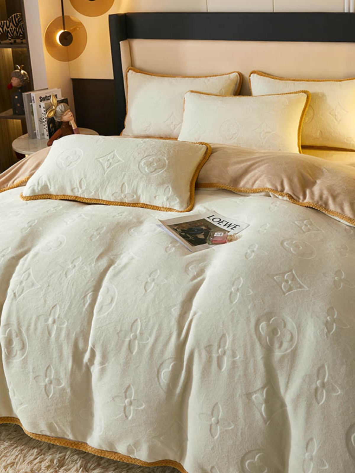 輕奢質感立體雕花加厚四件套牛奶絨被套床單單雙秋冬套件