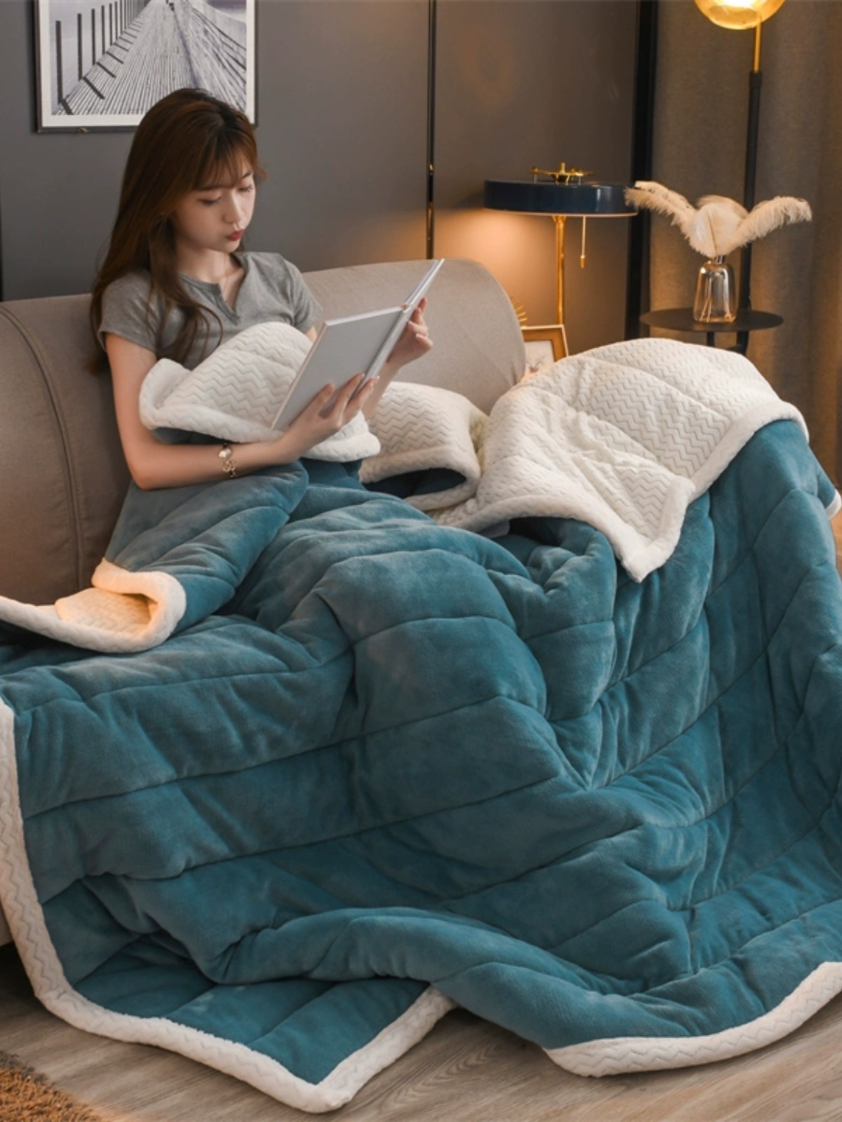 舒適保暖牛奶絨夾棉毛毯 四季通用沙發蓋毯休閒毯單雙人