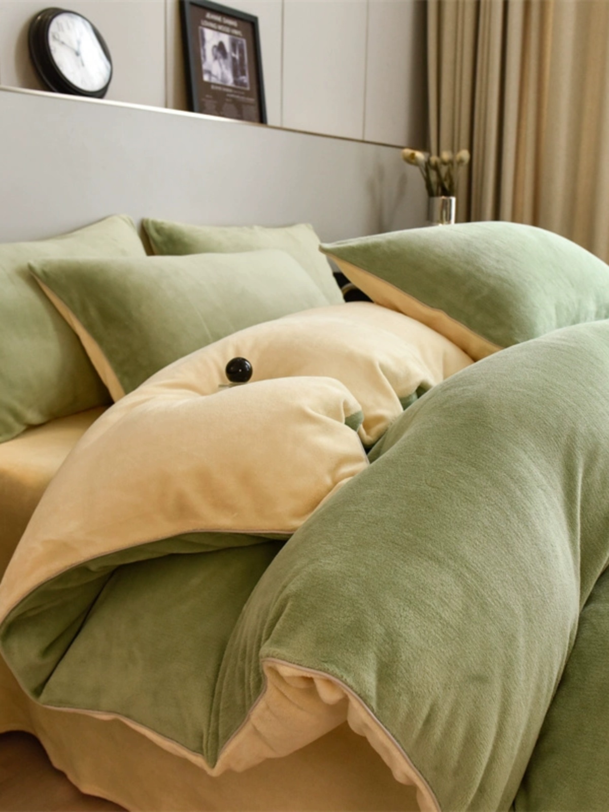 純色雙拼牛奶絨邊框四件套溫暖秋冬季法蘭絨床罩床笠床單雙人