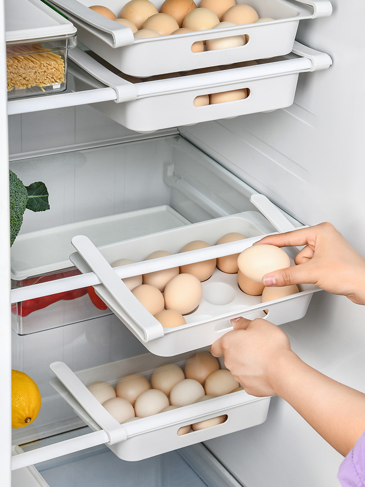 廚房冰箱收納好幫手  抽屜式雞蛋盒懸掛式設計節省空間多種顏色選擇滿足您的需求