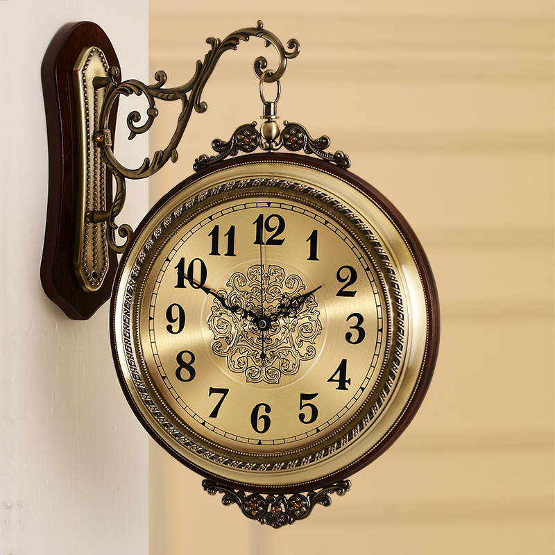 歐式靜音雙面掛鐘 創意金屬藝時尚復古裝飾掛錶 (8.3折)