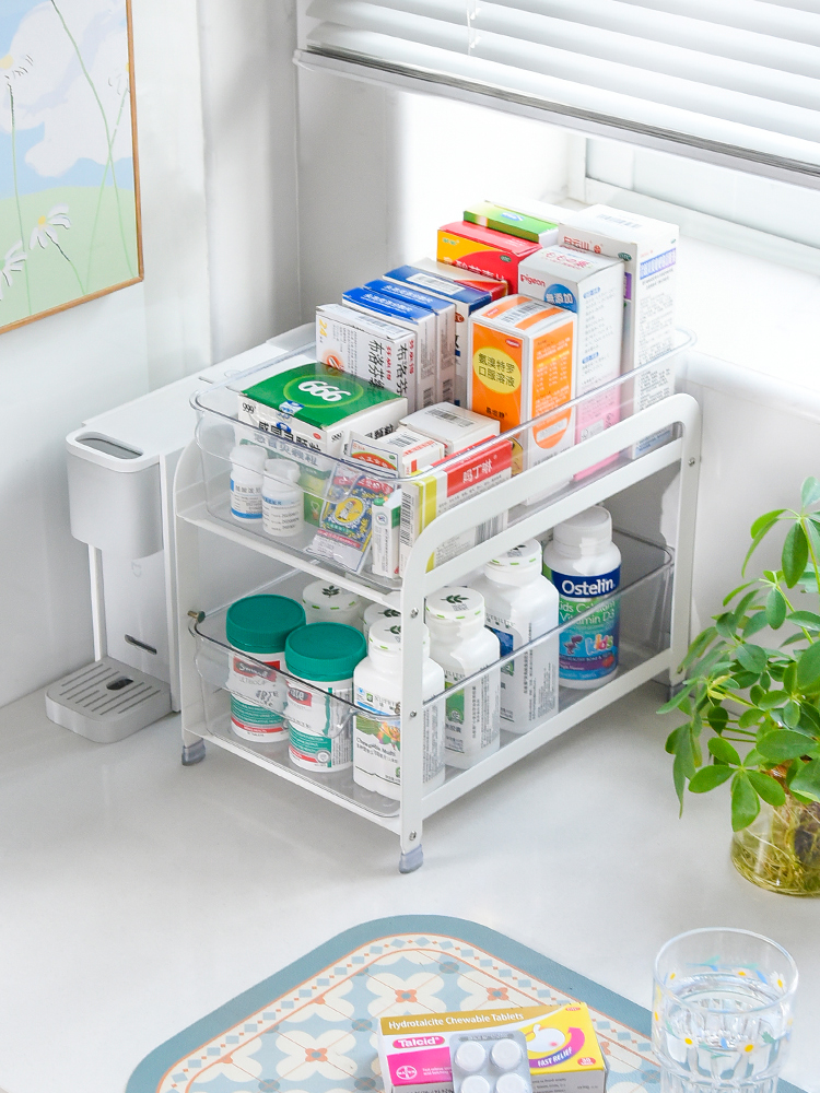 桌面收納盒 可疊加 抽屜式 帶蓋 置物架 多層 透明 簡約 客廳 藥箱 藥品 收納架