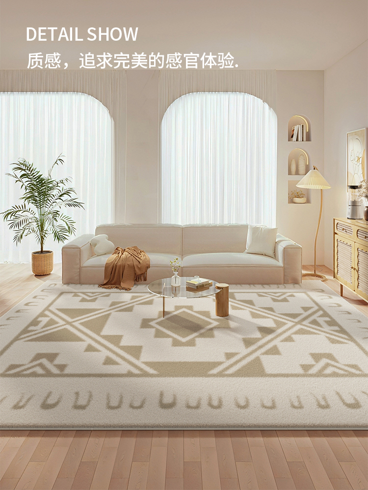 嬭油客厛地毯輕奢2023新款複古法式風加厚臥室牀邊地墊高級感