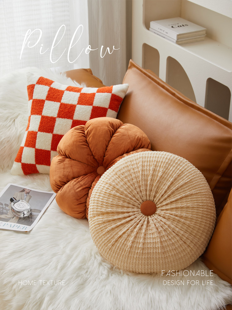 簡約現代PP棉抱枕 客廳臥室圓形可拆洗格子裝飾靠背墊 (8.3折)