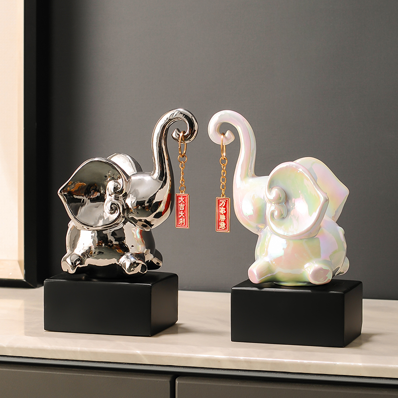 大吉大利萬事勝意陶瓷吉象擺件 現代簡約風格客廳電視櫃裝飾品
