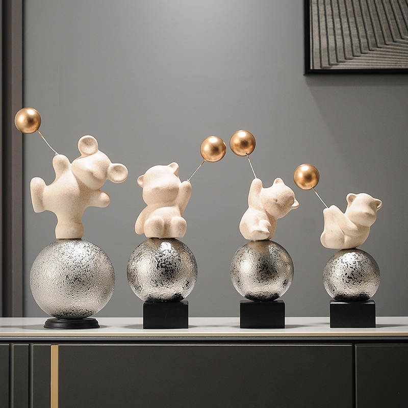 簡約現代風格陶瓷氣球小熊擺件裝飾品適合客廳擺設祝福心意