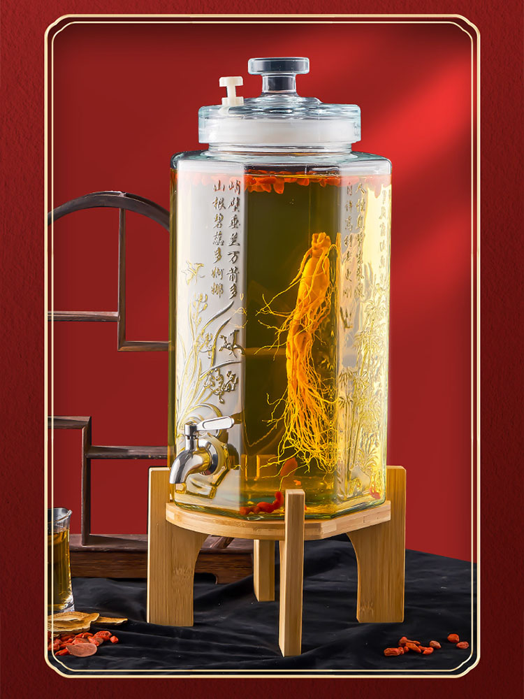 中式風格防黴玻璃密封罐 釀酒專用家用酒罈子 10斤帶龍頭高檔空瓶