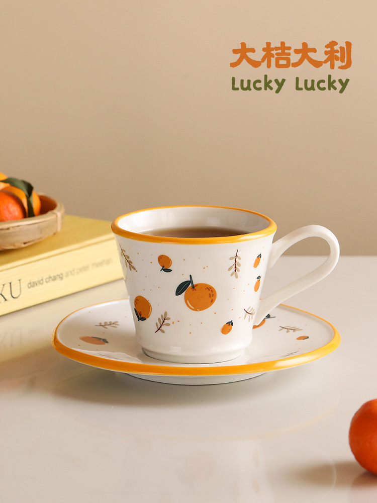 日式瓷質咖啡杯碟套裝簡約小清新風格200ml容量適合下午茶和牛奶飲用