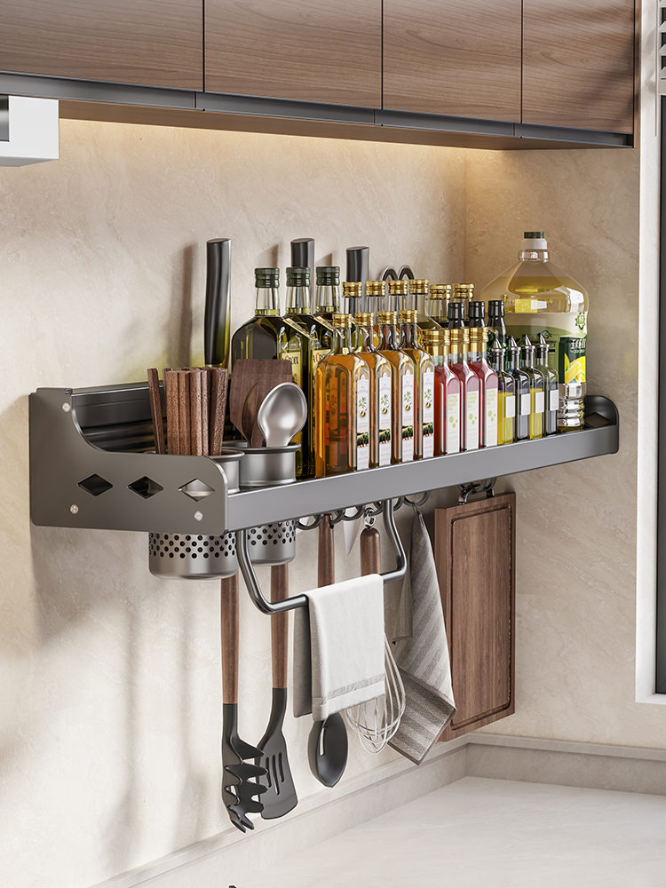 廚房置物架掛勾置物架壁掛筷子刀架多功能免打孔調味料收納架