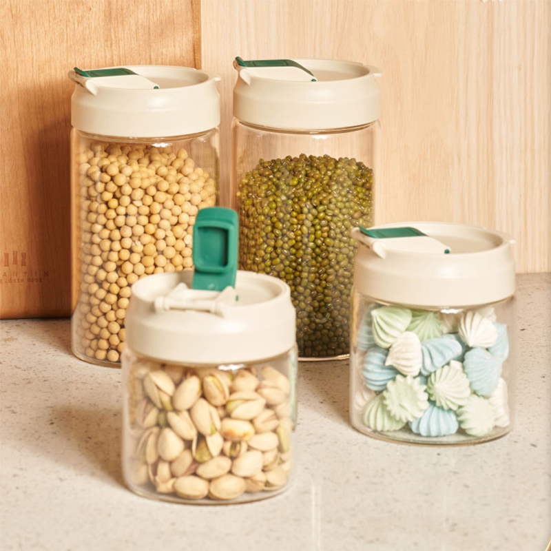 玻璃雙開保鮮盒收納罐乾果調料雜糧翻蓋廚房防潮儲物罐