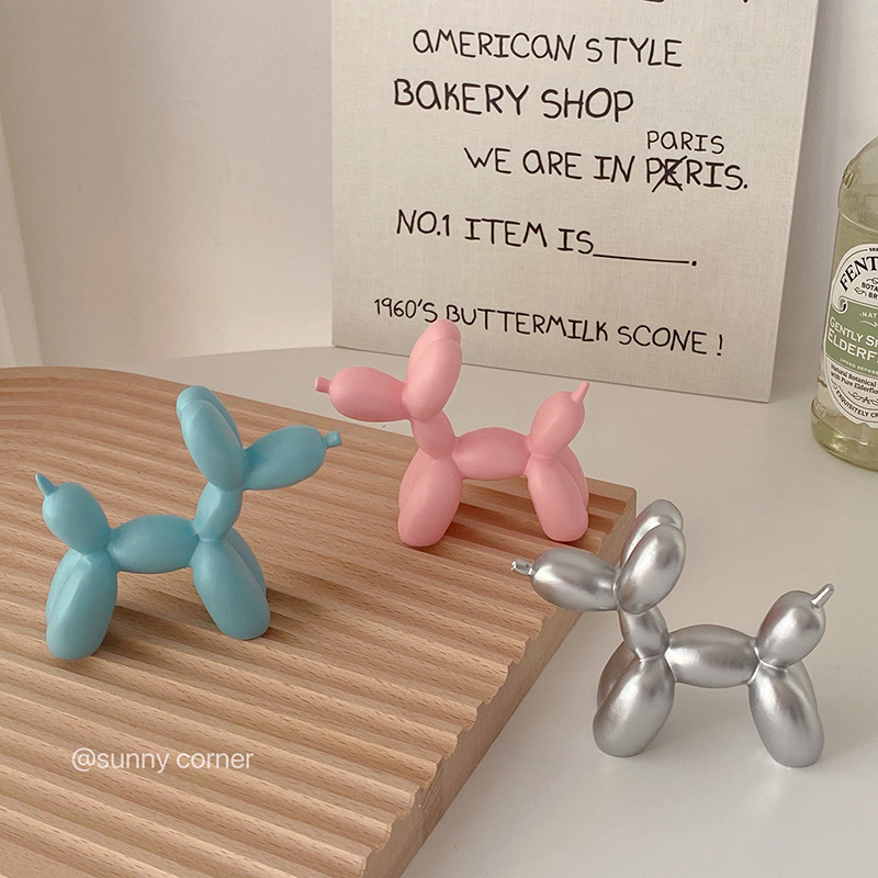 可愛氣球狗擺件裝飾創意蛋糕裝飾迷你樹脂小狗桌面擺飾
