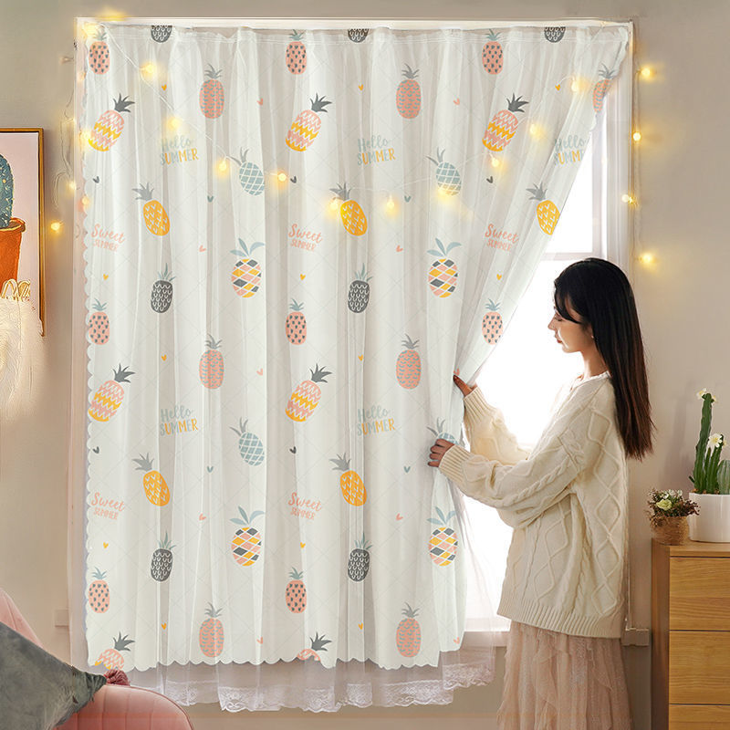 歐式風格滌棉遮光窗簾魔術貼設計免打孔安裝簡易自粘適合臥室飄窗