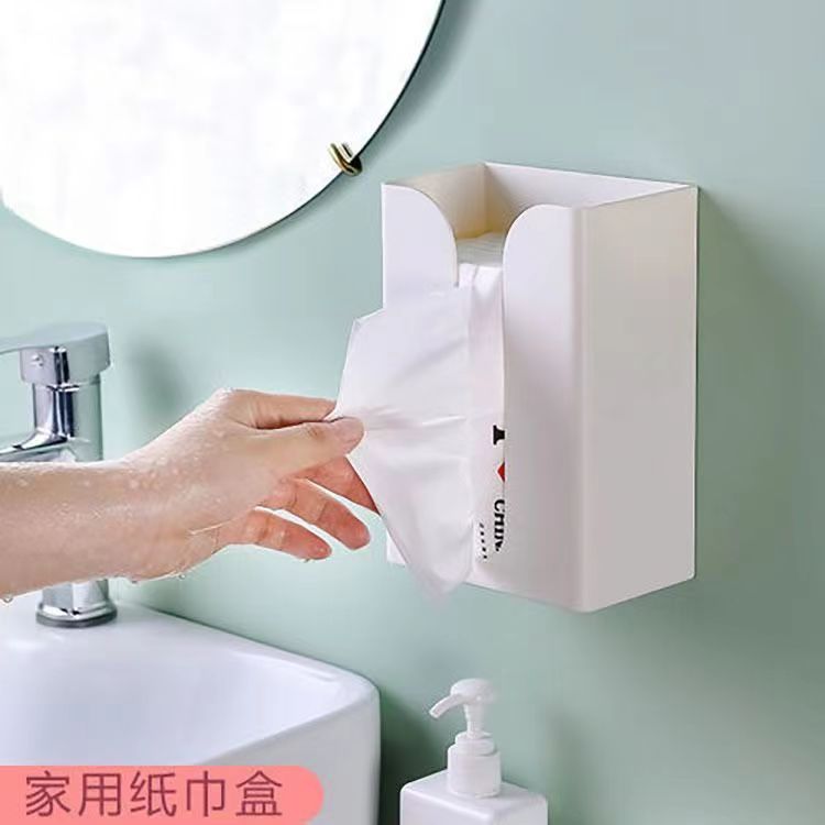 簡約風格塑料紙巾盒免打孔壁掛式適用於廁所洗手間