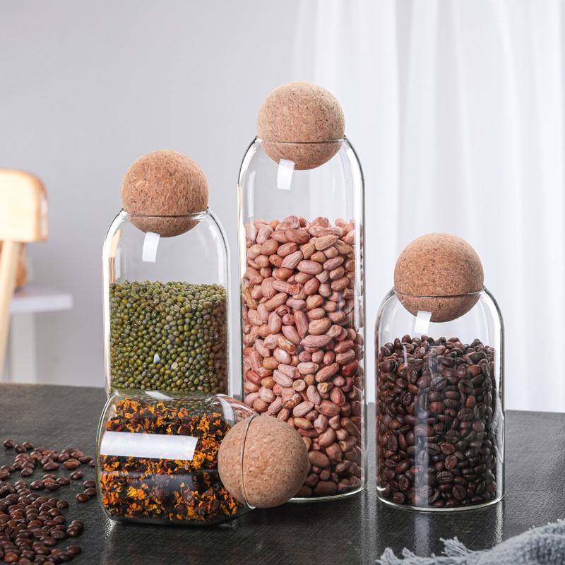 日式風格搪瓷玻璃瓶子圓球密封罐裝飾廚房雜糧儲物創意軟木塞茶葉罐