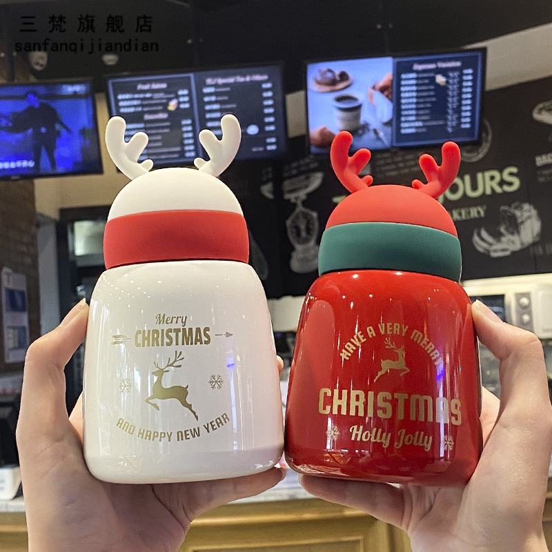 聖誕創意麋鹿保溫杯韓版男女通用學生兒童小巧大肚水杯