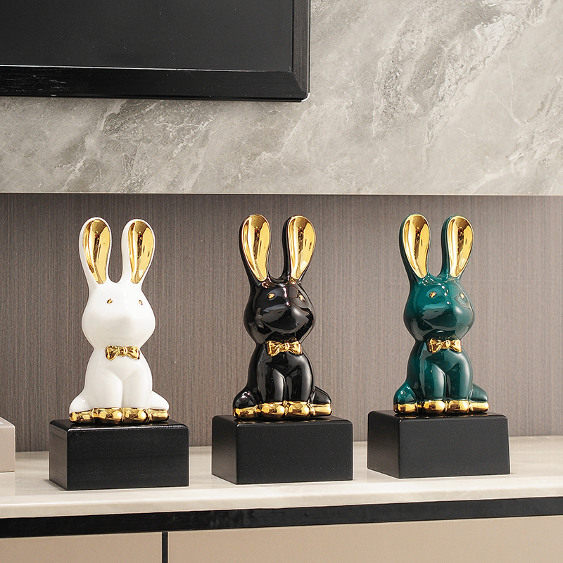 輕奢風陶瓷兔子擺件 創意家居裝飾品 適用於桌面 客廳 酒櫃