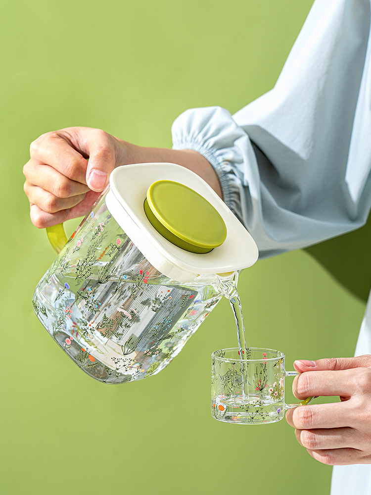 日式小清新玻璃水壺茶杯套裝耐高溫帶刻度高顏值家居用品