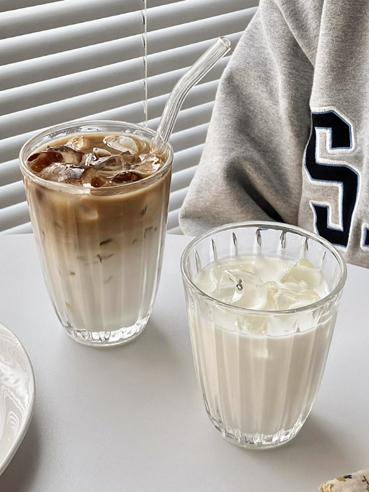 韓式ins風玻璃咖啡杯 簡約時尚精緻高級豎條紋家用喝水杯