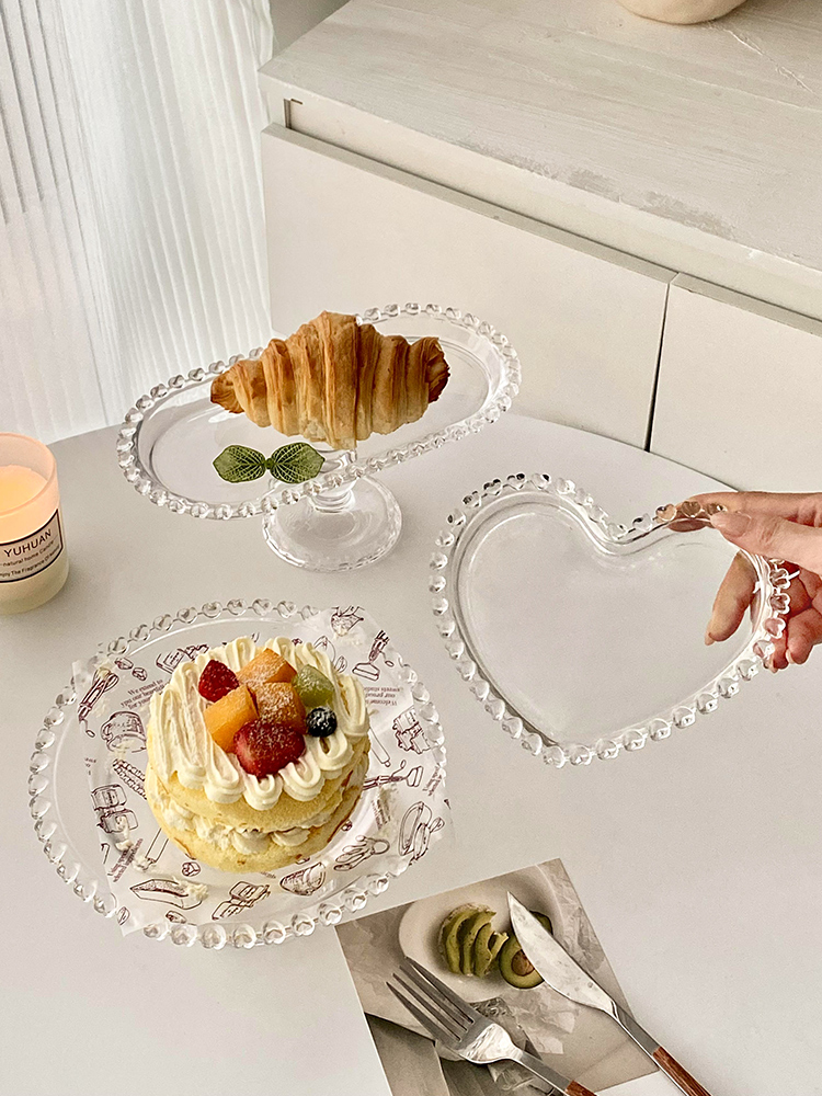 復古北歐風愛心玻璃盤精緻早餐蛋糕點心甜品盤
