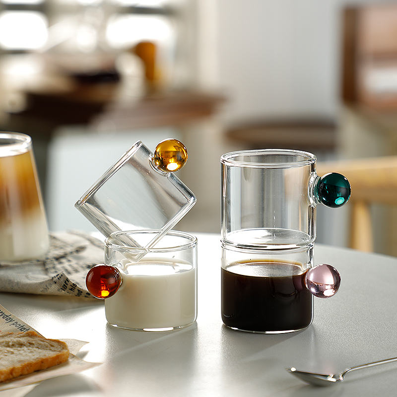 簡約玻璃帶把奶盅 迷你咖啡加奶杯 料汁醬汁盅 多色珠點可選