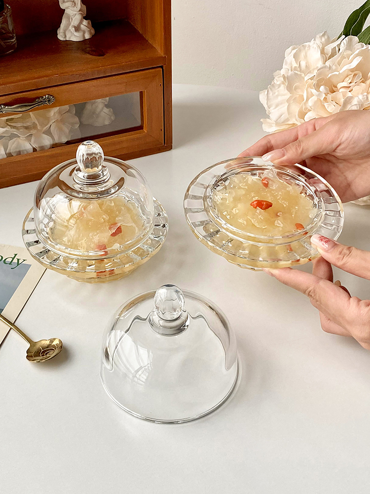 歐式風玻璃燕窩碗 精緻透明帶蓋 家用甜品點心盅